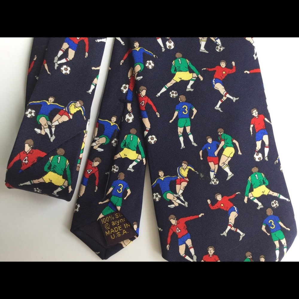 Soccer tie navy silk boys SHOOT SCORE